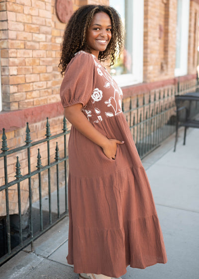 Maeve Brown Embroidered Dress