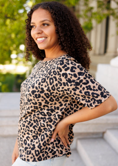 Side view of the brown leopard top