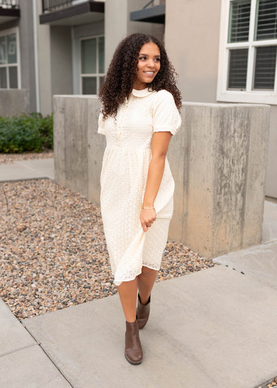 Modest cream pattern dress