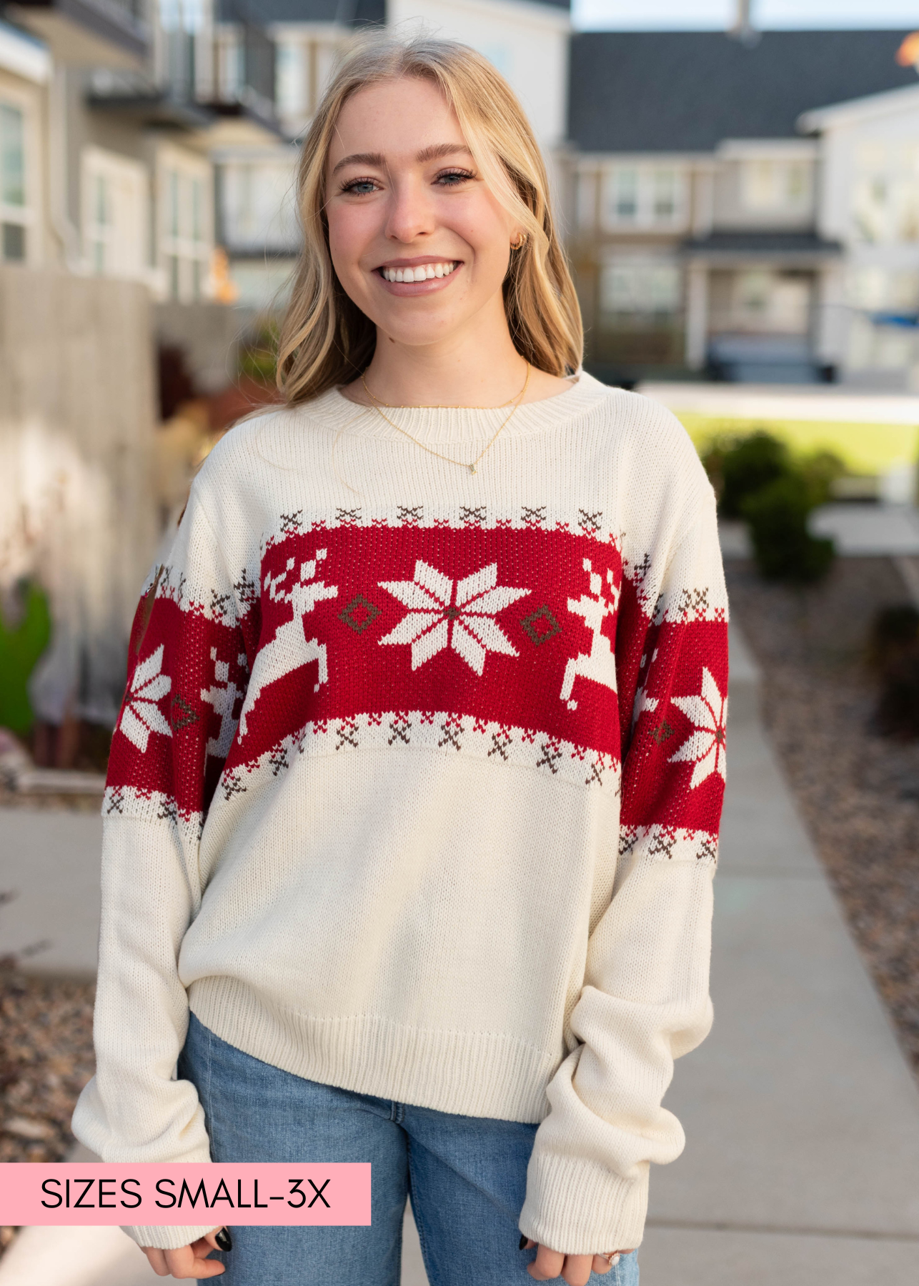 Long sleeve cream patterned sweater