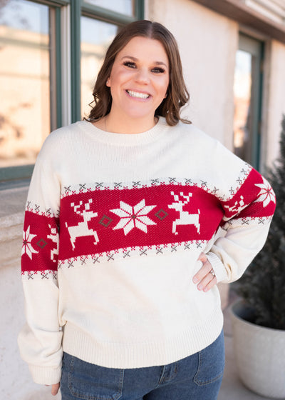 Plus size raindeer cream patterned sweater