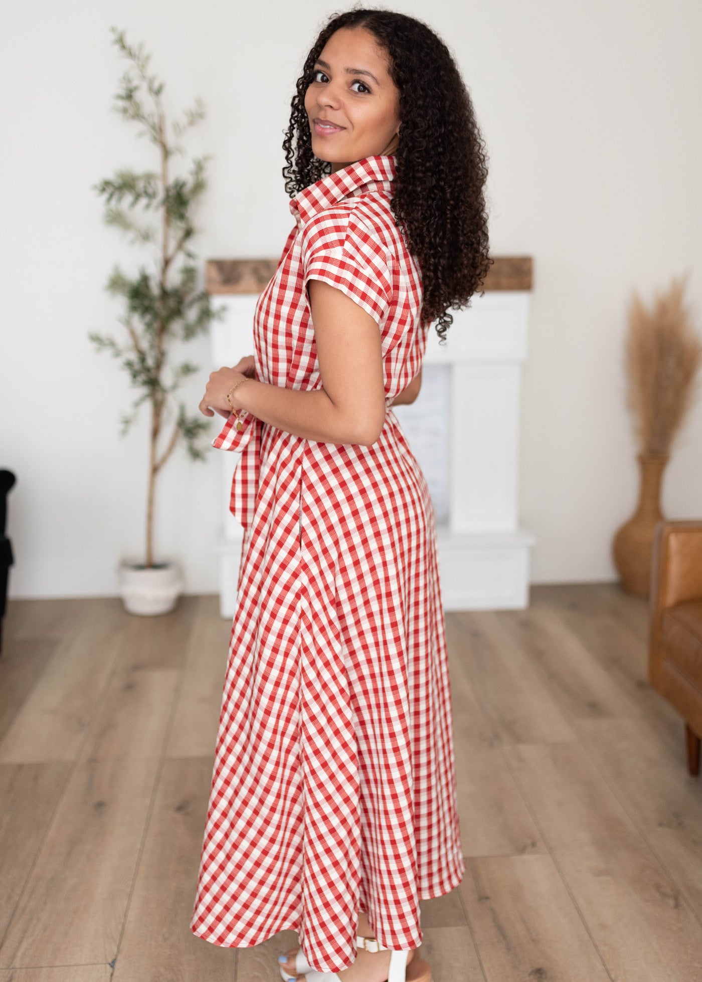 long red gingham dress Makenzie - Classic Gingham Dress Explore more styles in Ginny Collared Dresses with Collection-Beach-Babe Color:Bronze*