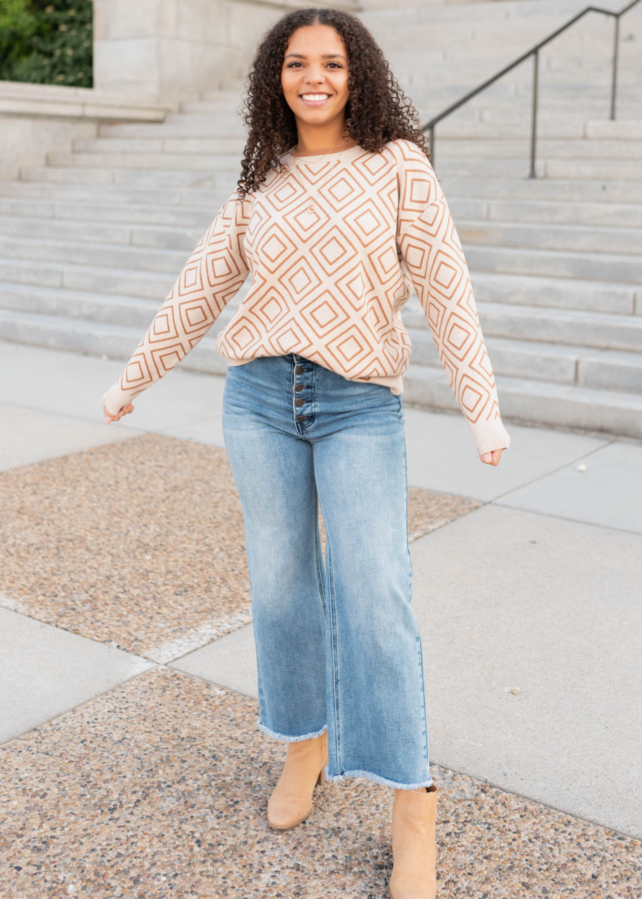 Long sleeve oatmeal pattern sweater