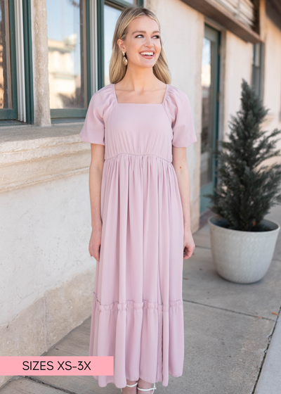 Modest lilac tiered dress