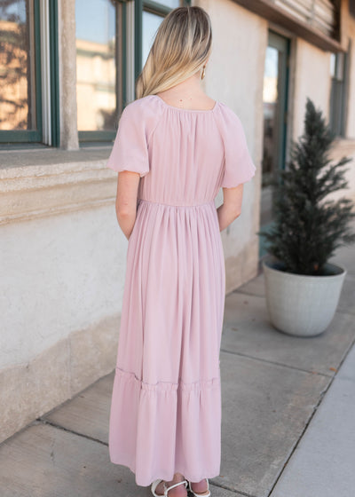 Back view of the lilac tiered dress