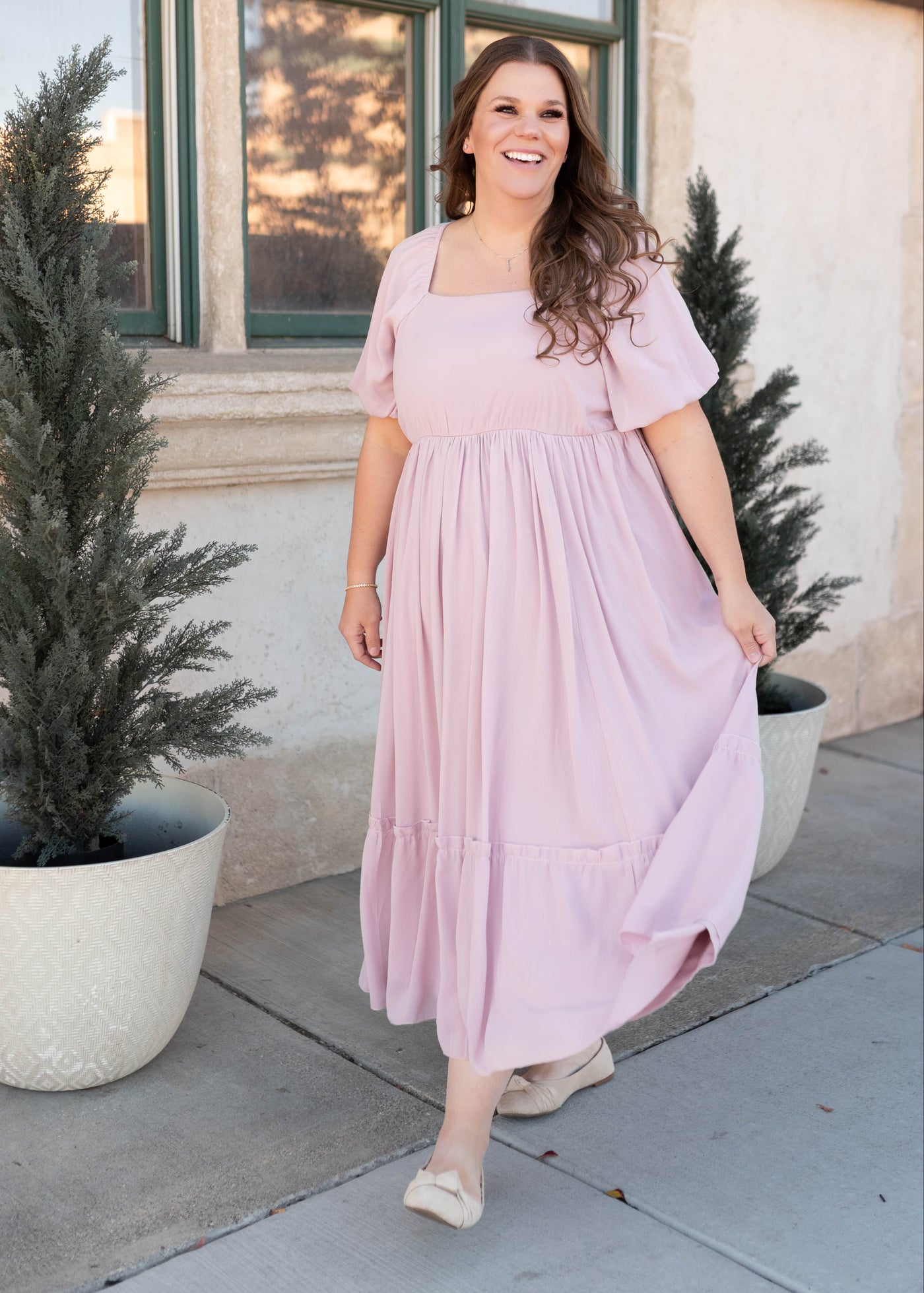 Plus size lilac tiered dress in plus size