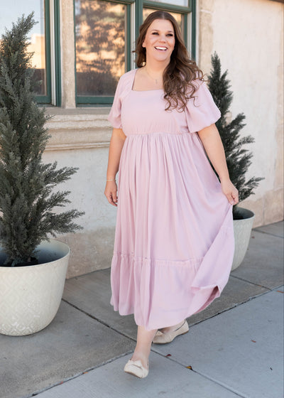 Plus size lilac tiered dress in plus size
