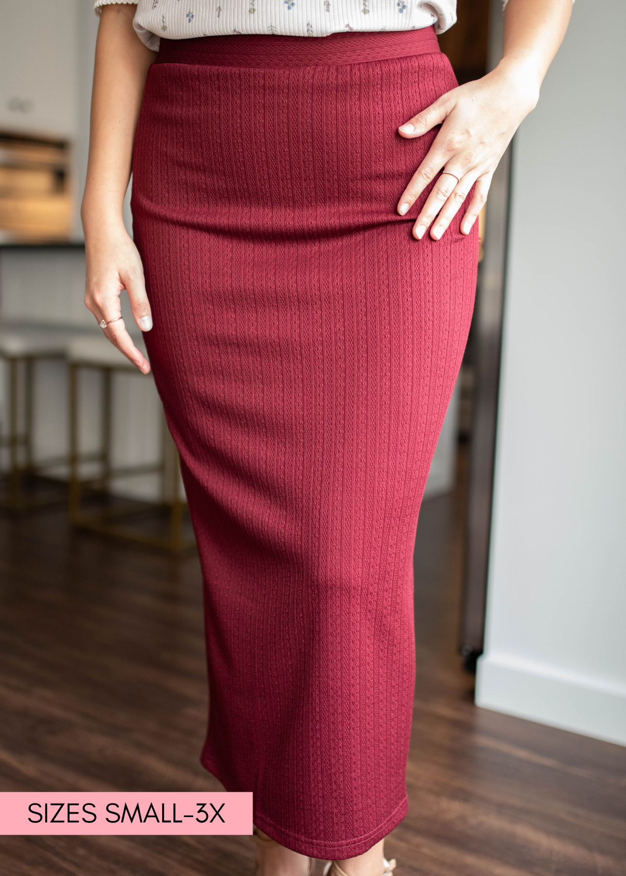 Burgundy midi skirt