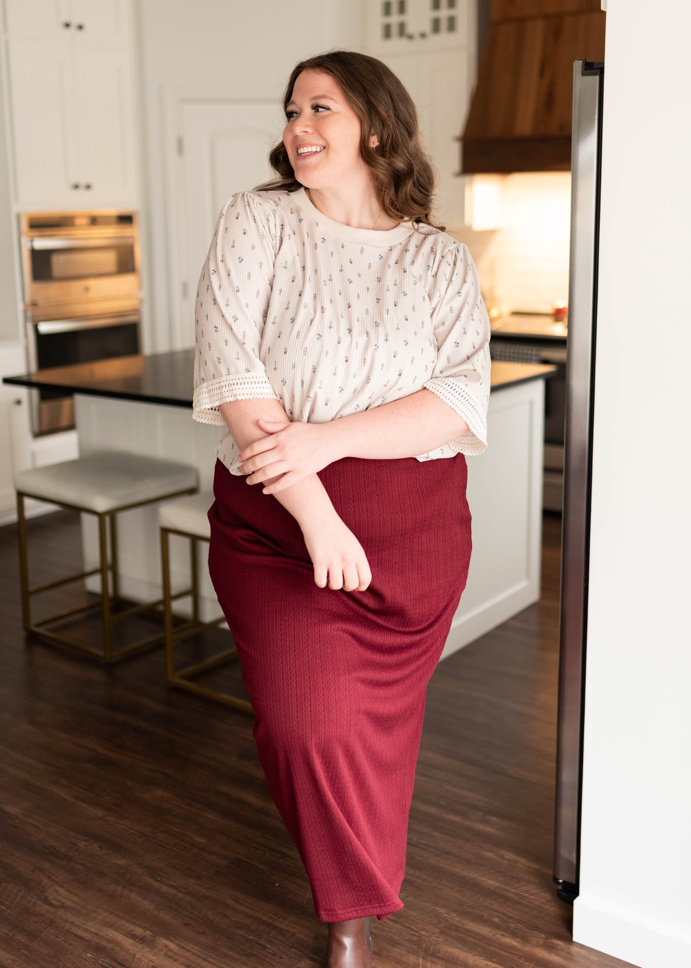 Lena Lou burgundy midi skirt in plus size