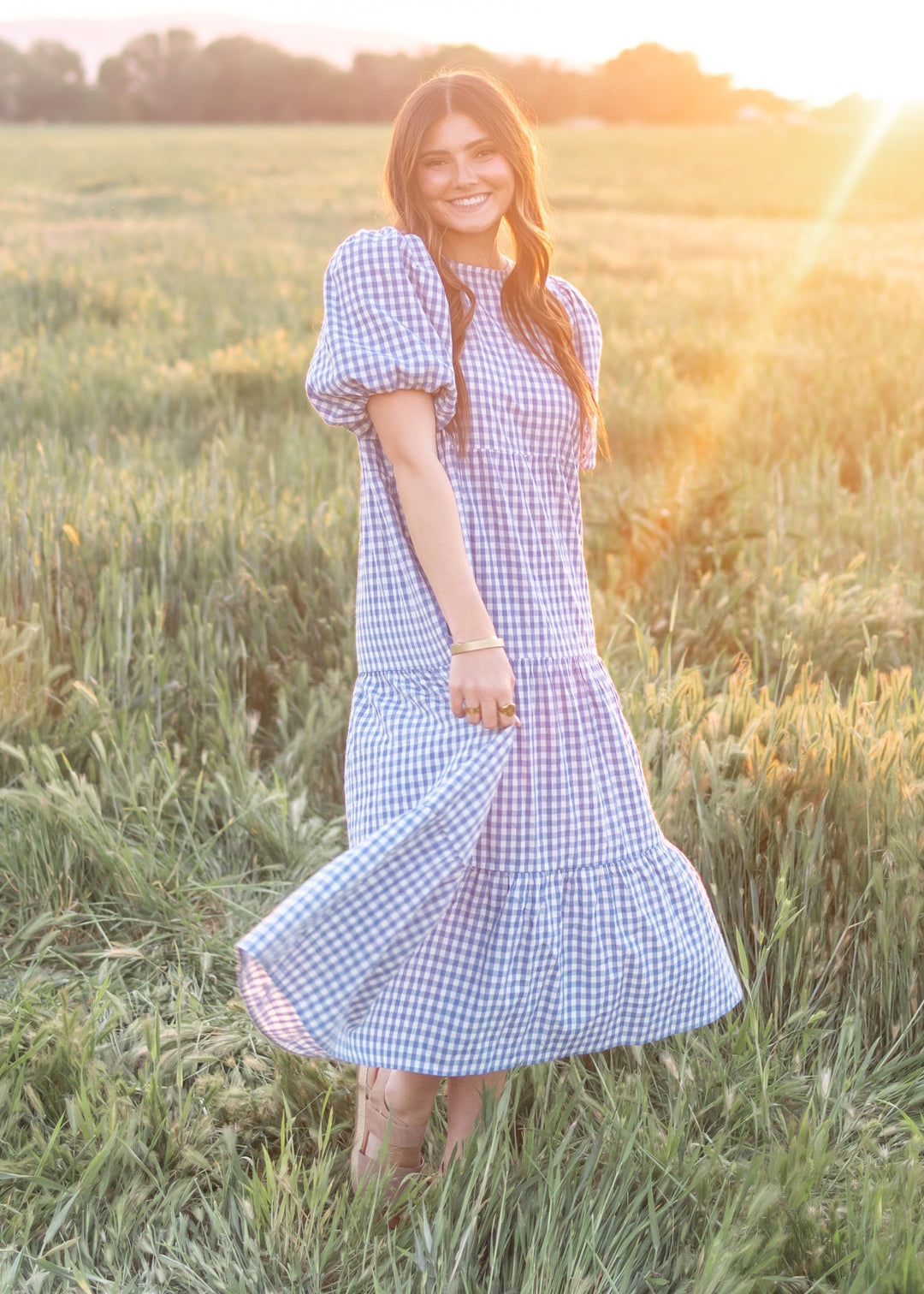 Mariah Blue Gingham Tiered Dress — Lena & Lou Exclusive | Lena Layne