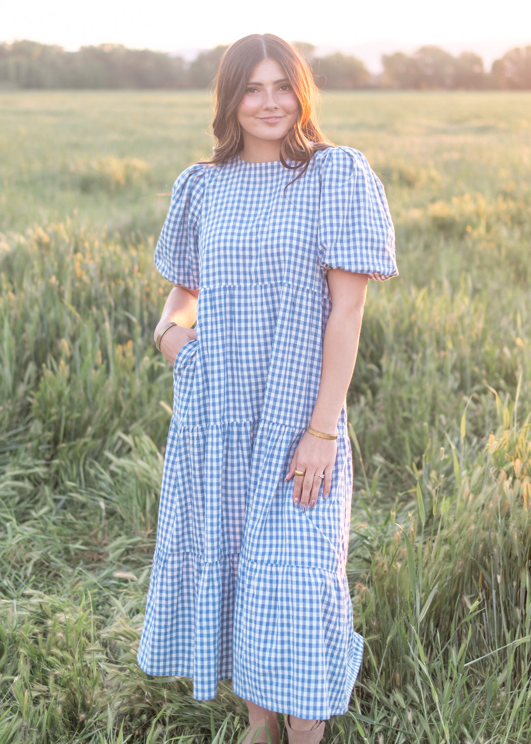 Mariah Blue Gingham Tiered Dress — Lena & Lou Exclusive | Lena Layne