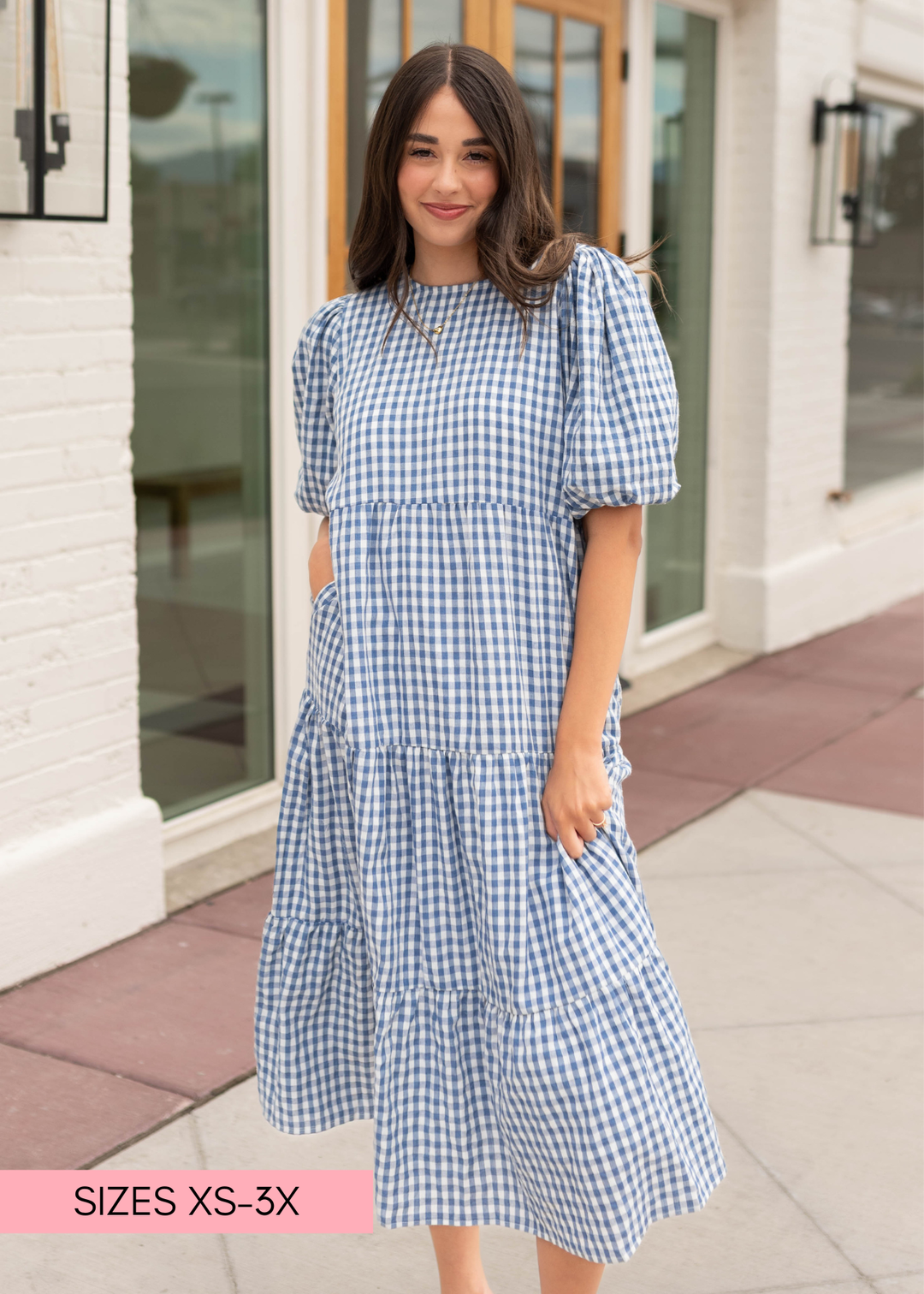 Mariah Blue Gingham Tiered Dress — Lena & Lou Exclusive | Lena Layne