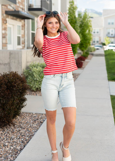 red striped tee with crew neck