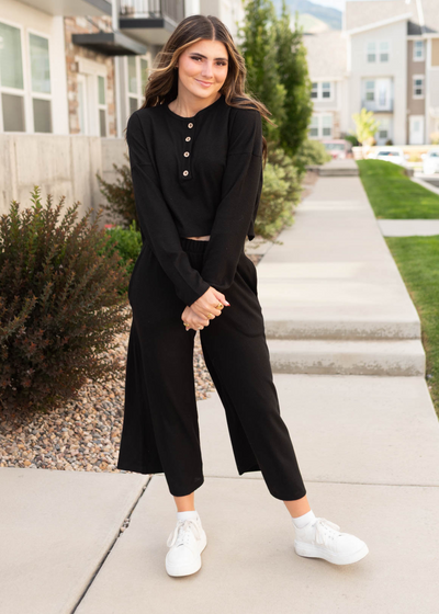 Modest long sleeve black textured top