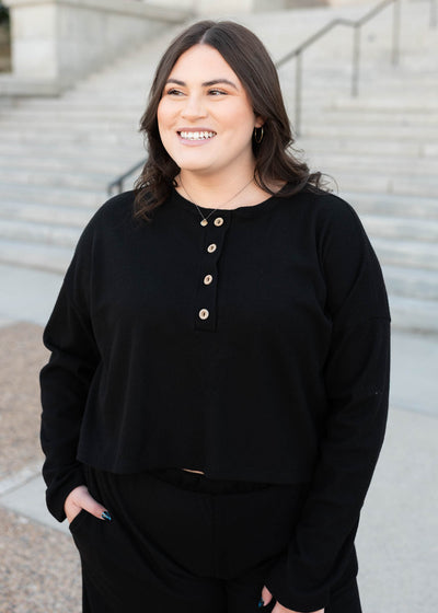 Marion Black Textured Top