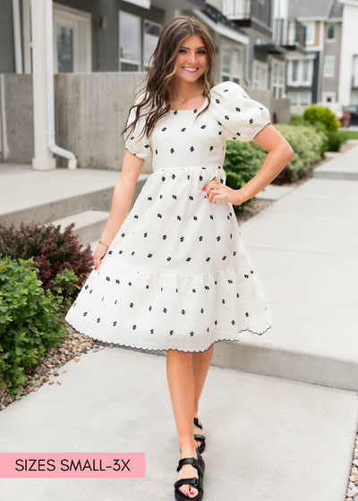Ivory embroidered floral dress