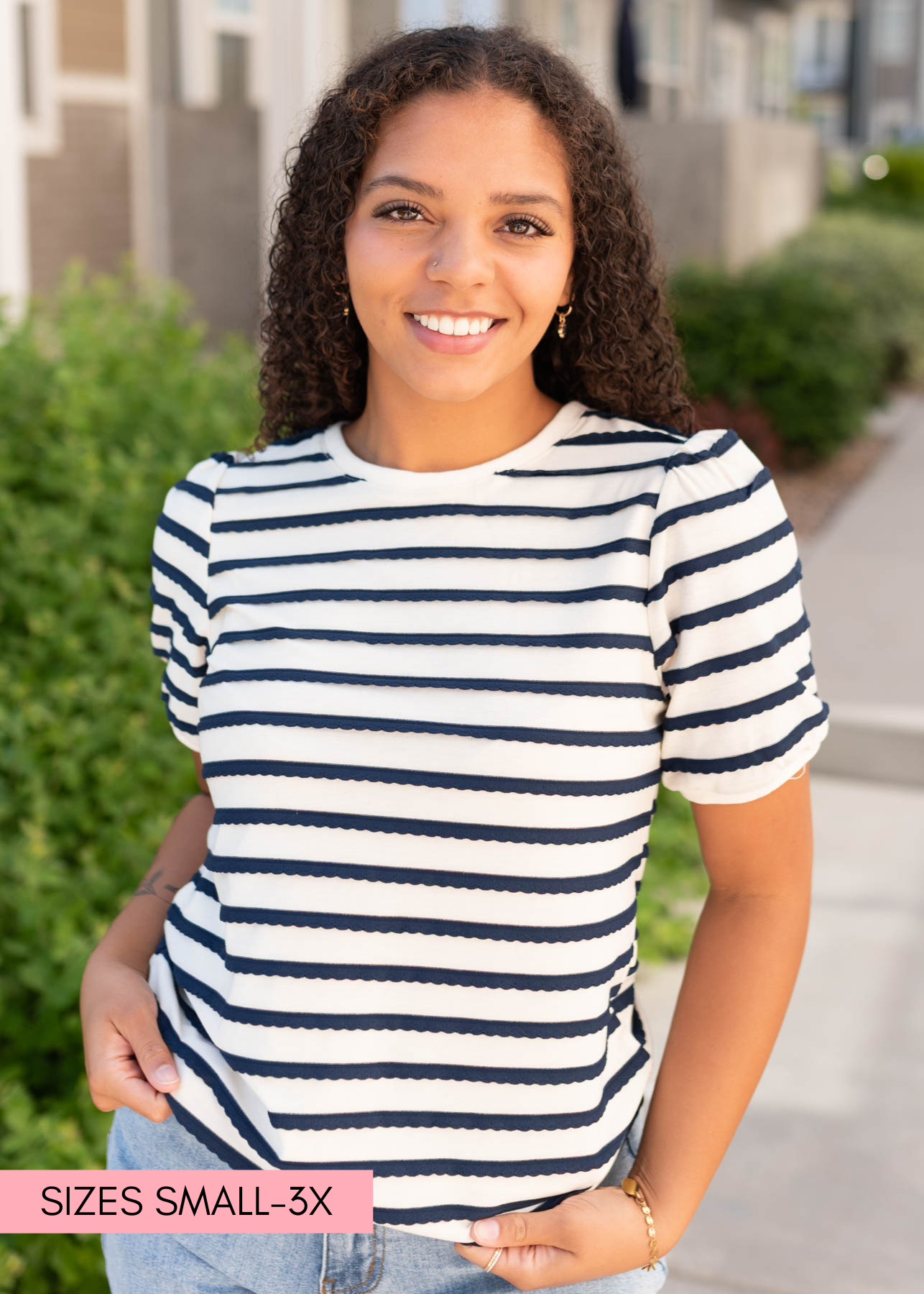 Short sleeve navy striped top
