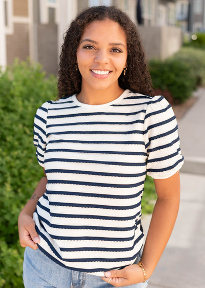 Short sleeve navy striped top