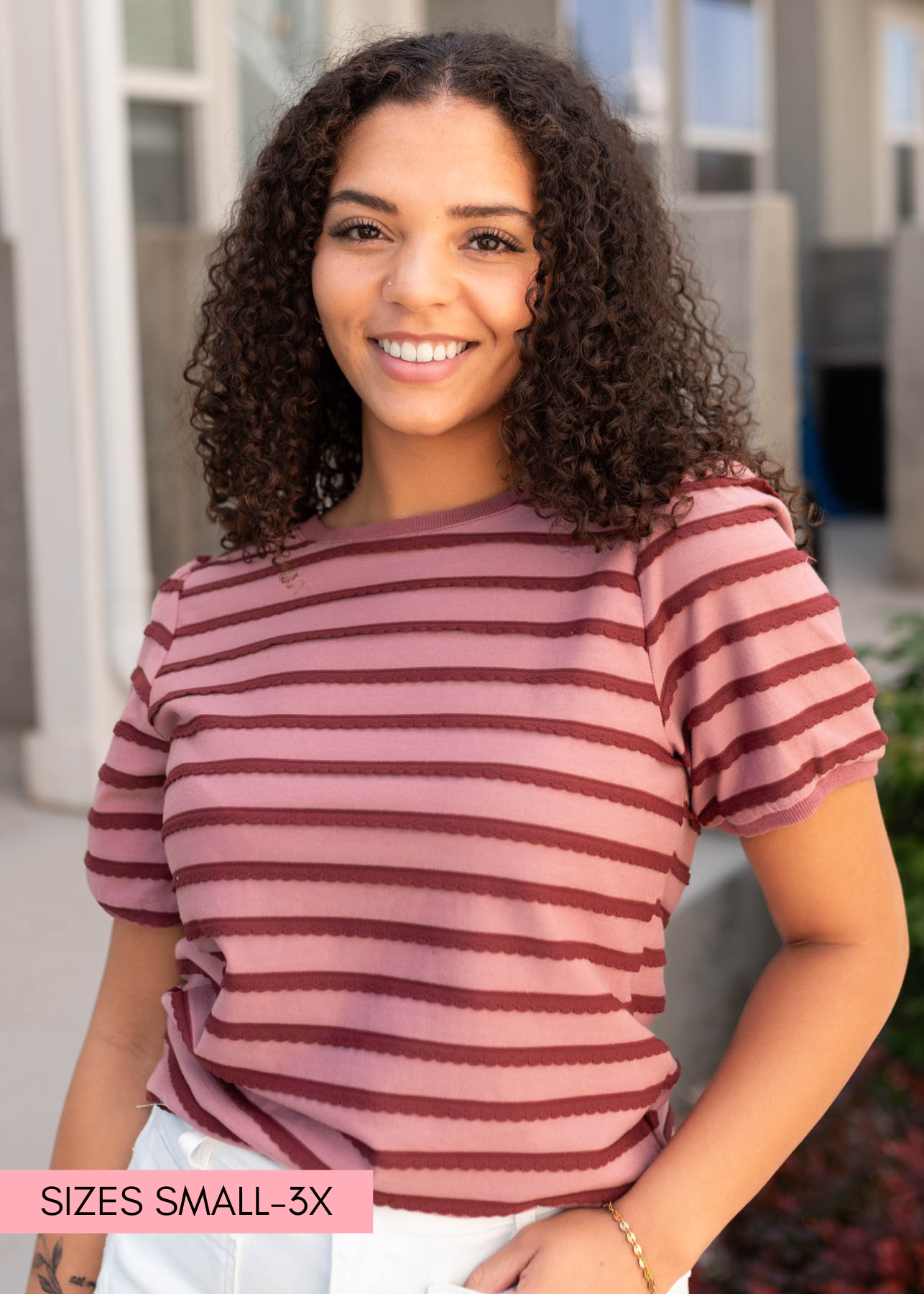 Pink and burgundy stripe top