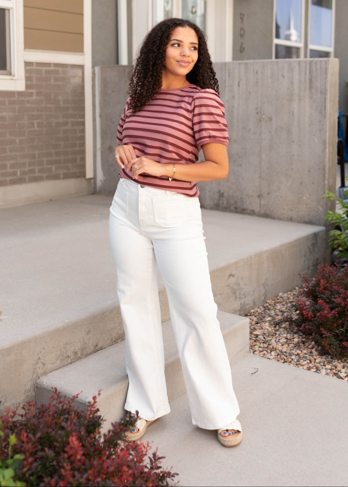 Small pink and burgundy striped top
