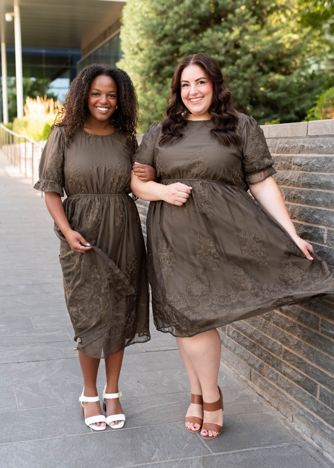 Mary Dark Olive Embroidered Dress