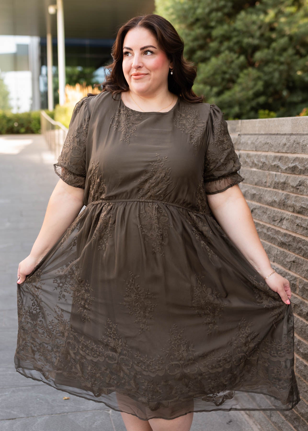 Mary Dark Olive Embroidered Dress