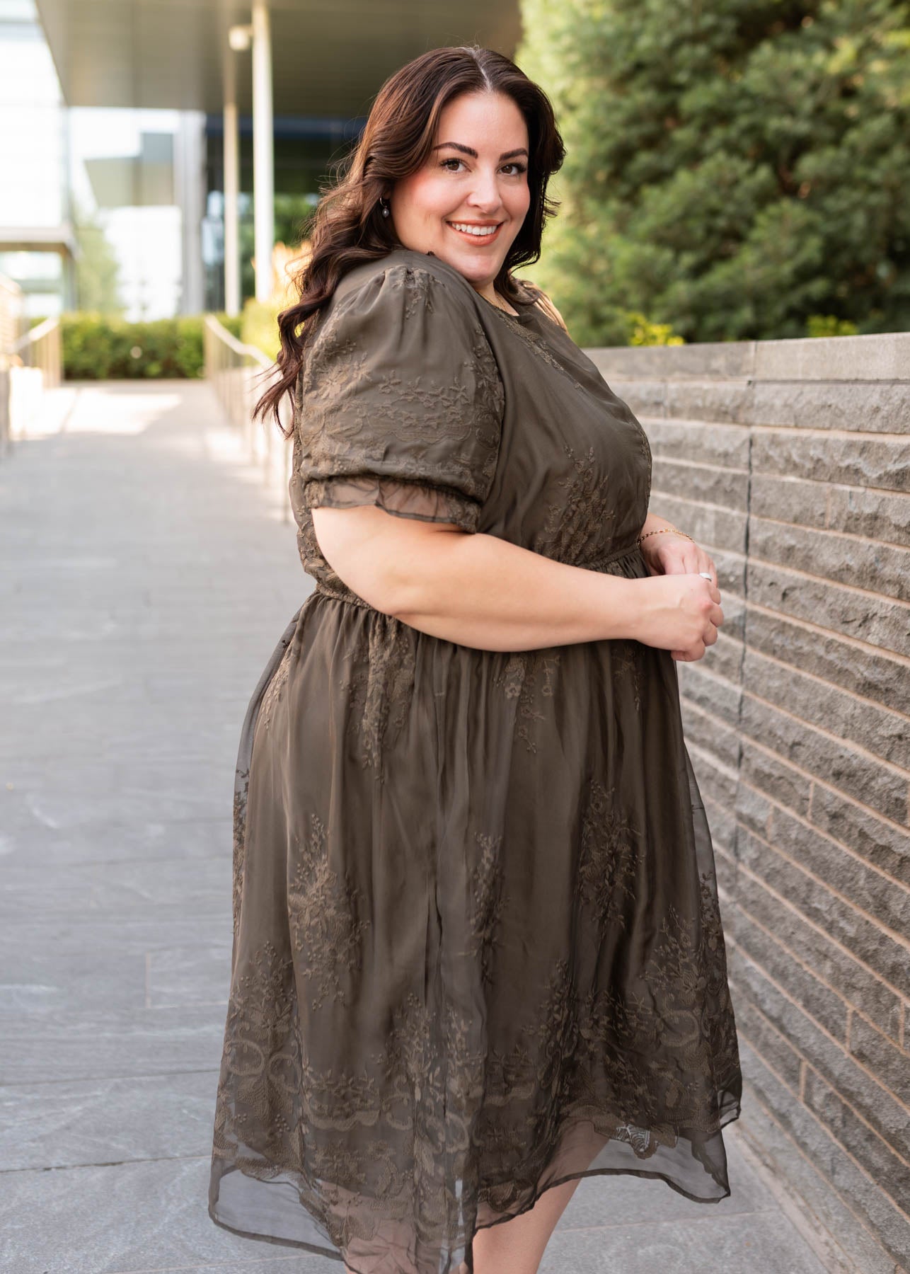 Mary Dark Olive Embroidered Dress