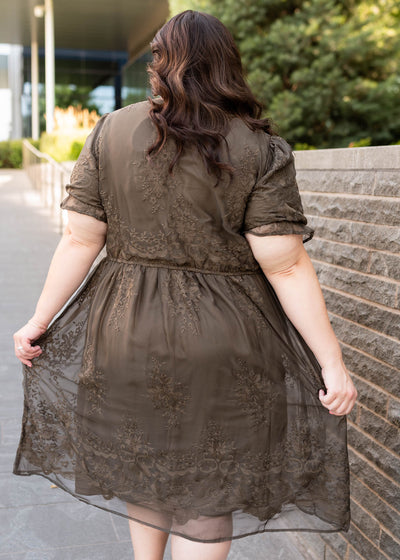 Mary Dark Olive Embroidered Dress