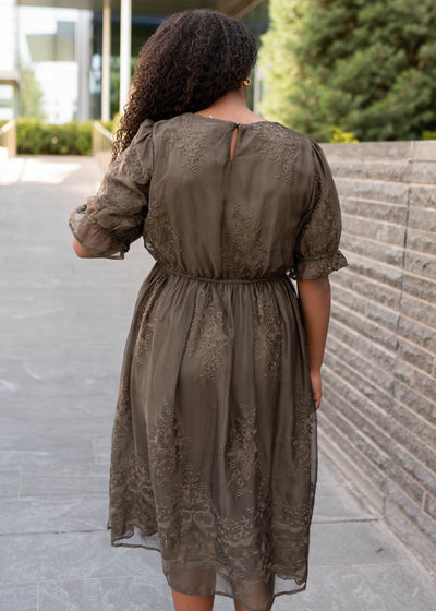Mary Dark Olive Embroidered Dress