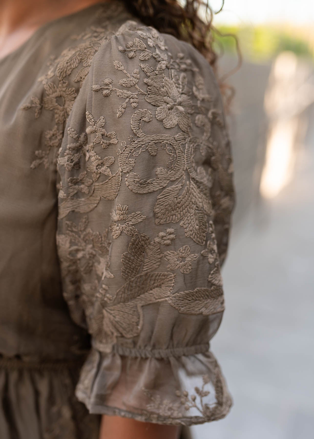 Mary Dark Olive Embroidered Dress