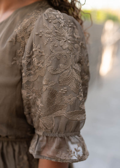 Mary Dark Olive Embroidered Dress