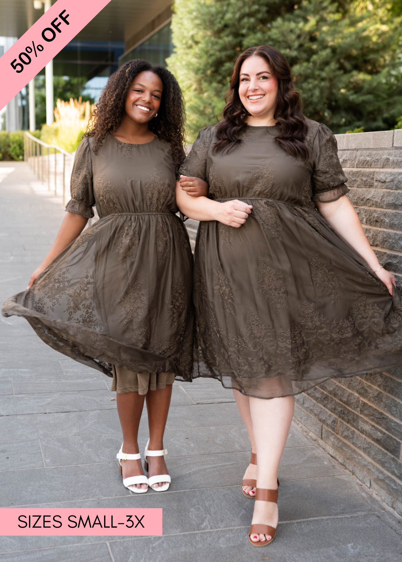 Mary Dark Olive Embroidered Dress