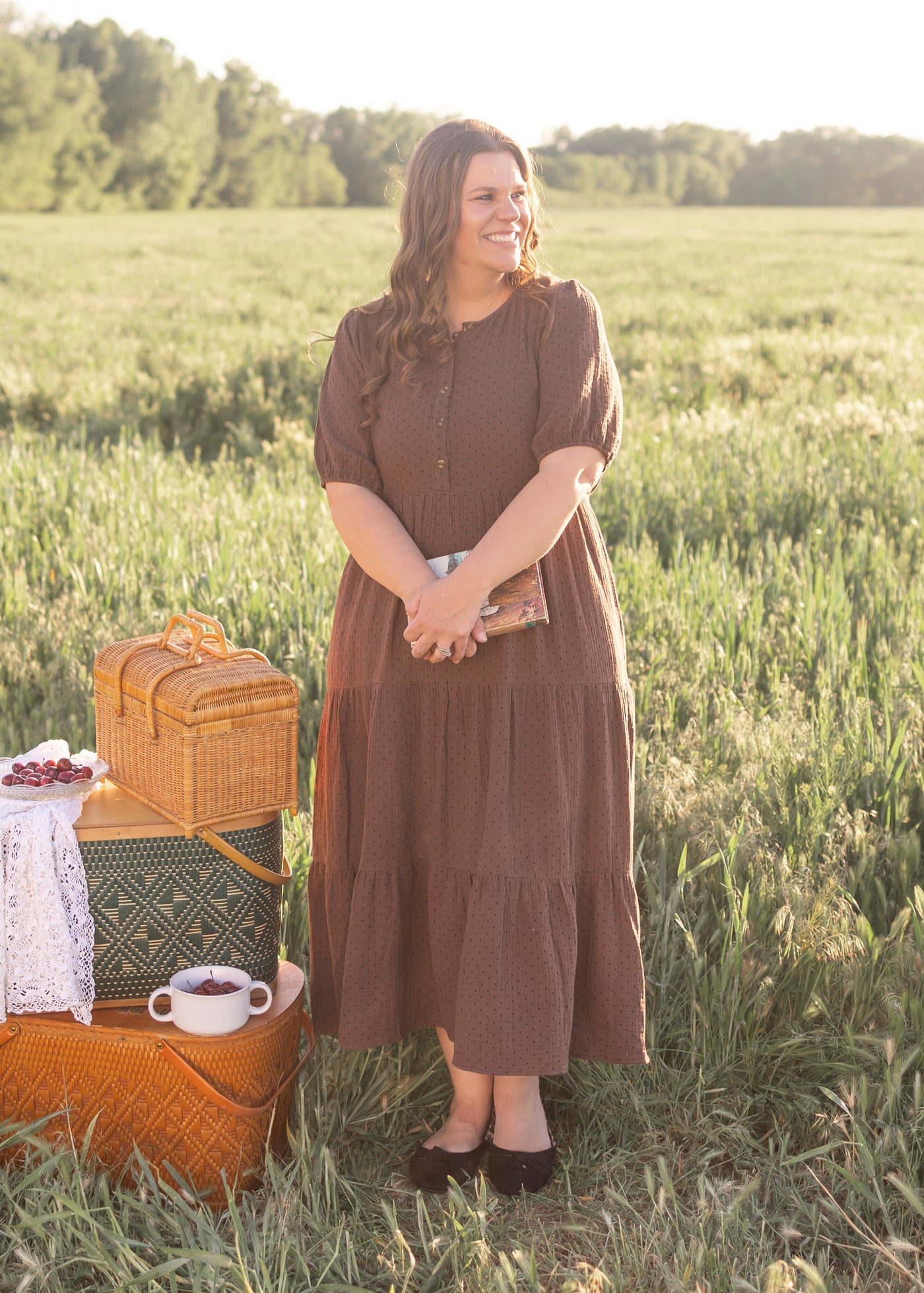Maya Brown Polka Dot Button Front Maxi Dress | Nursing Friendly