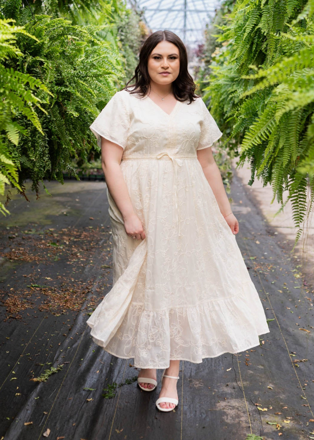 Mayla Cream Embroidered Floral Dress - Elegant Dress