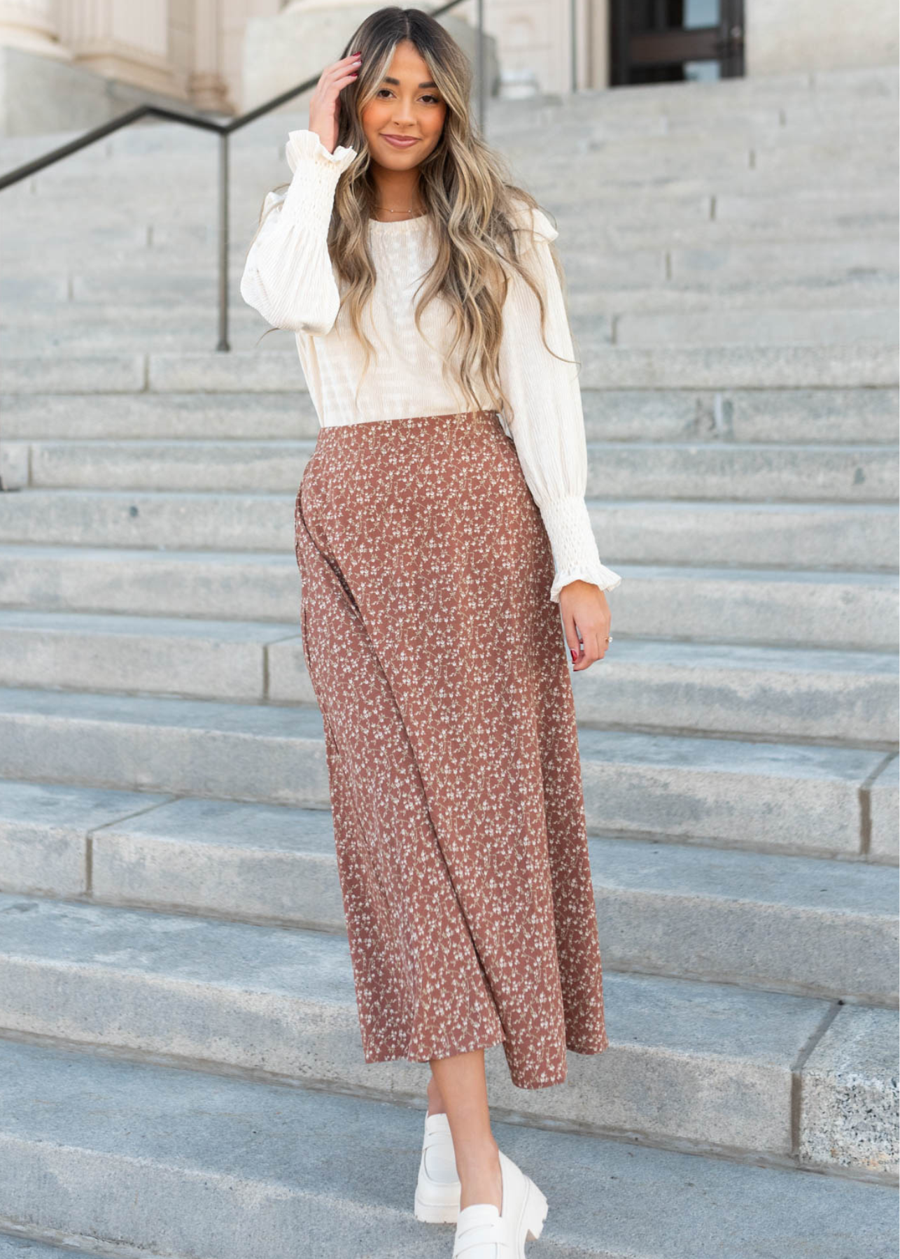 Mei Cream Ribbed Ruffle Blouse
