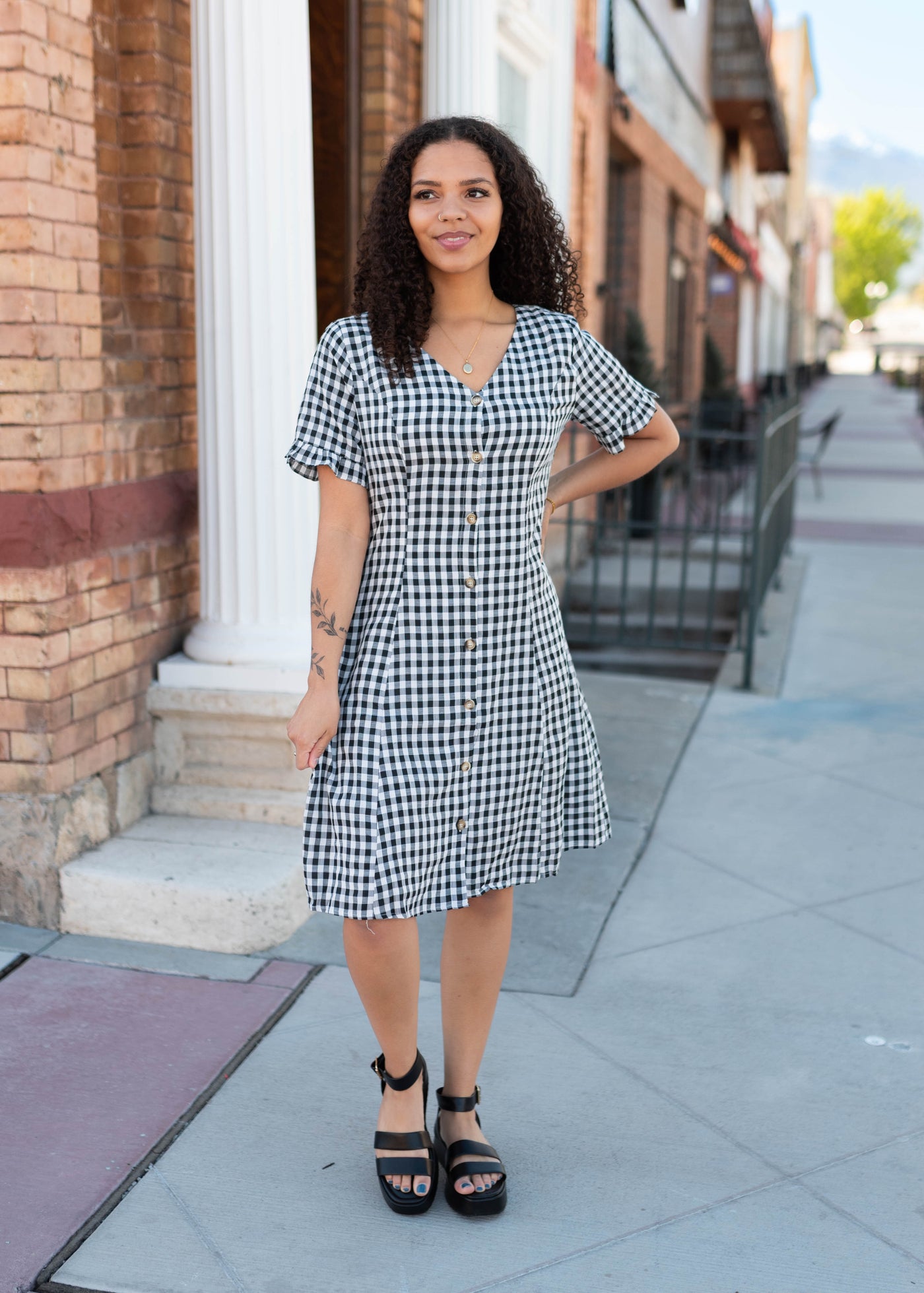 black and white gingham dress short Melanie Black and White Gingham Dress