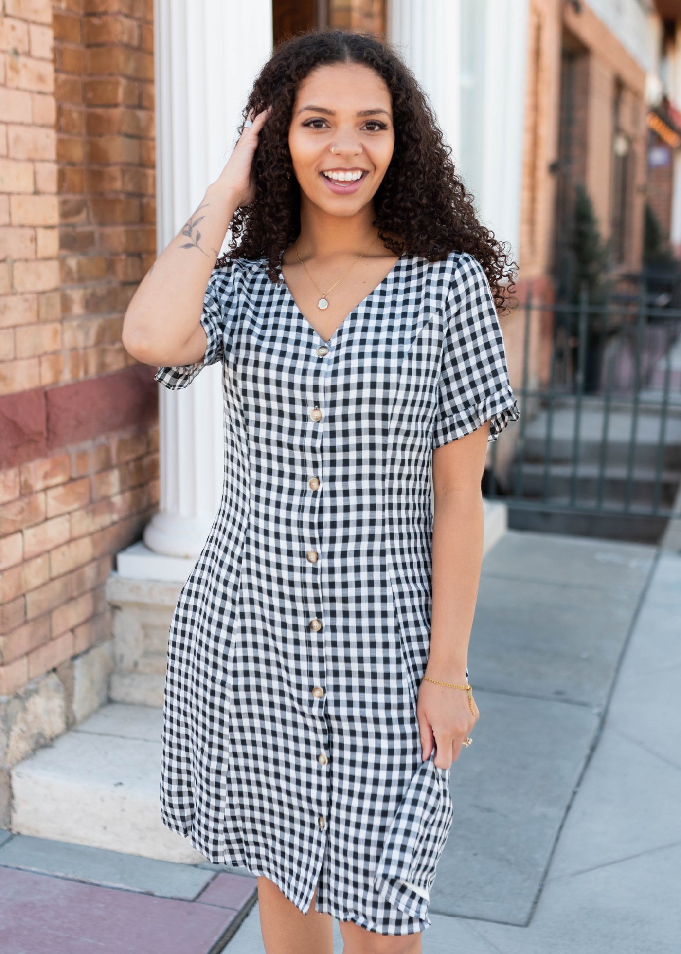 black gingham dress short Trendy, Chic Women's Clothing Boutique Black Gingham Mini Dress for Women, 100% Cotton, Polyester Lining, Female Lane 201