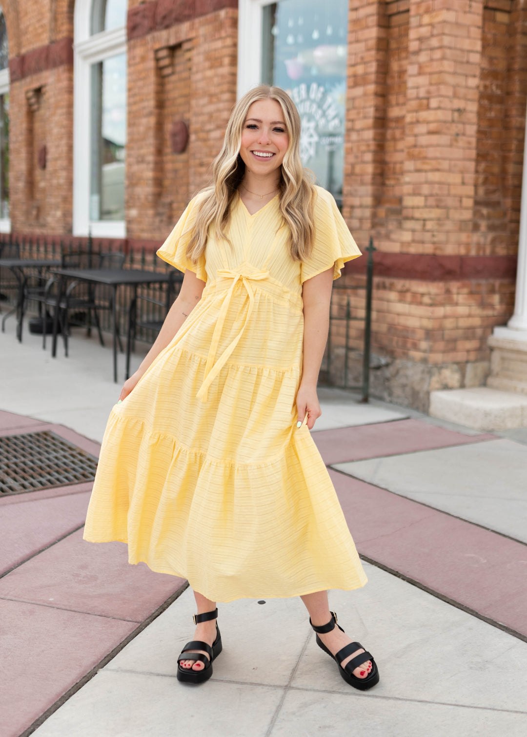 yellow layered dress Yellow Thin Straps Layered A-Line Homecoming Dress