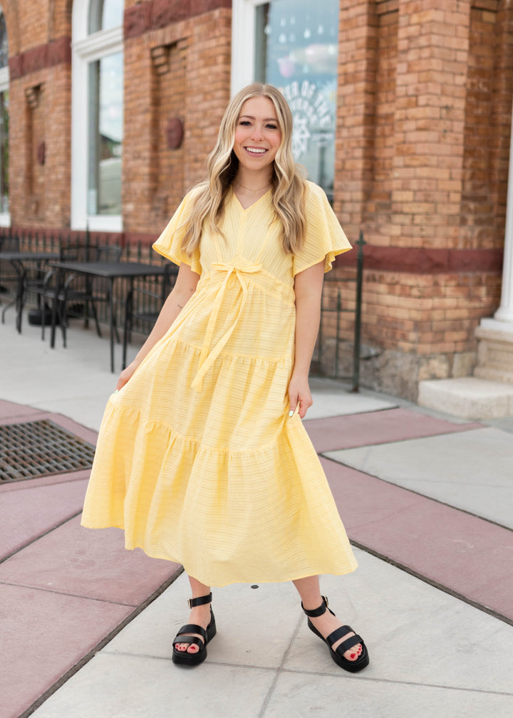 yellow tiered dress Melanie Yellow Tiered Dress - Classic Tiered Dress