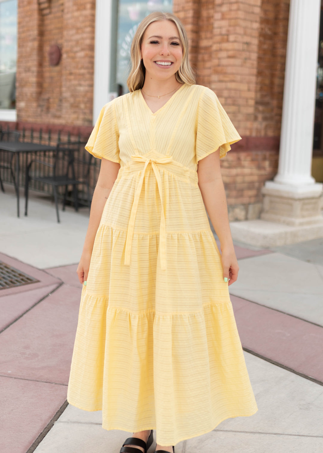 yellow tiered dress Melanie Yellow Tiered Dress - Classic Tiered Dress