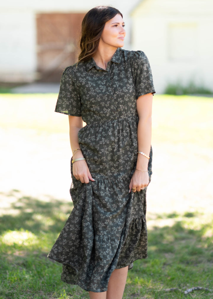 Melody Green & Ivory Floral Button Up Dress – Lena Layne