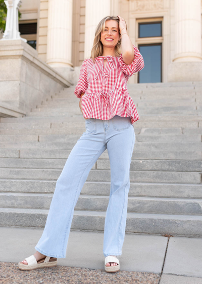 Wide leg light denim jeans