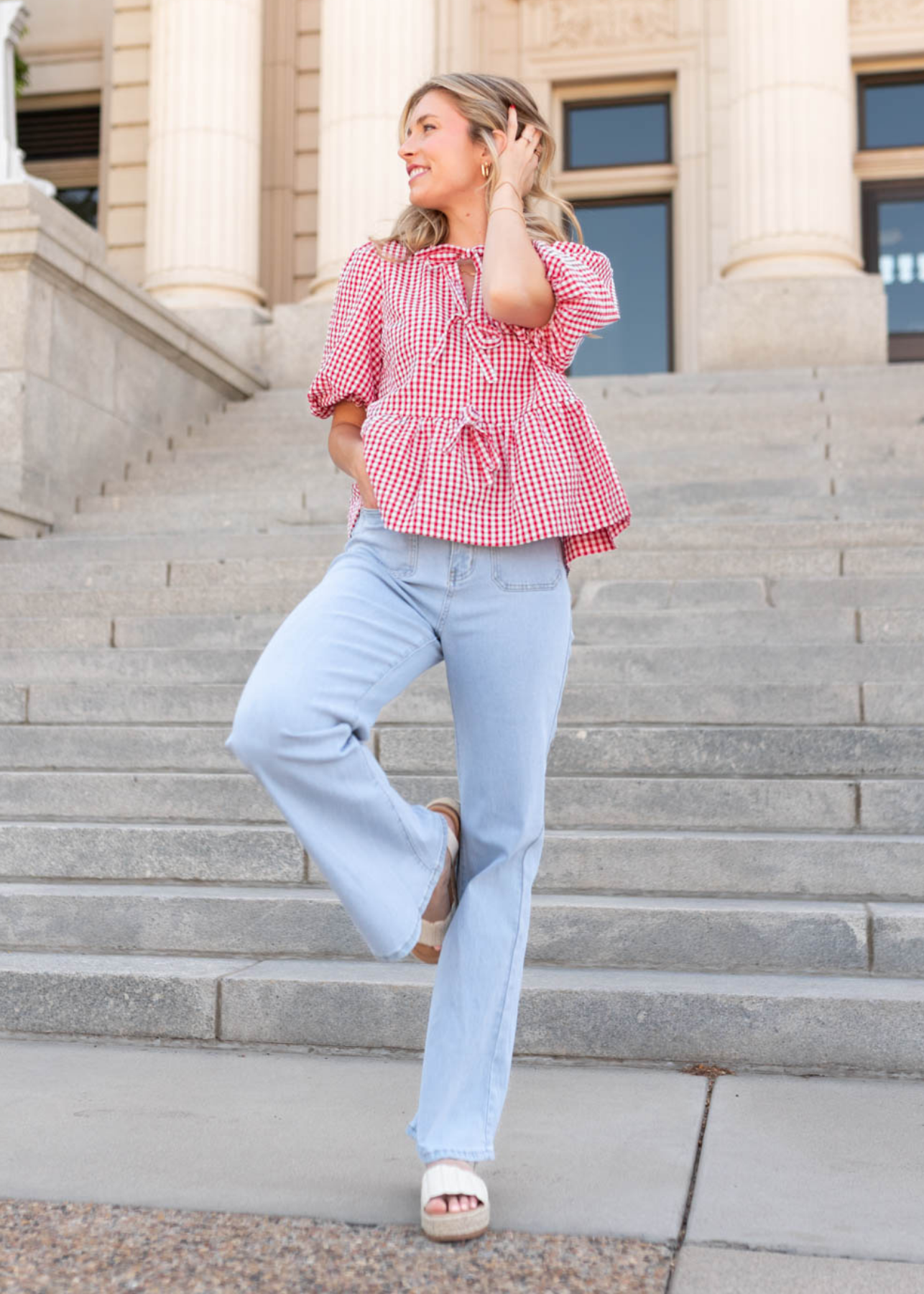 Wide leg light denim jeans