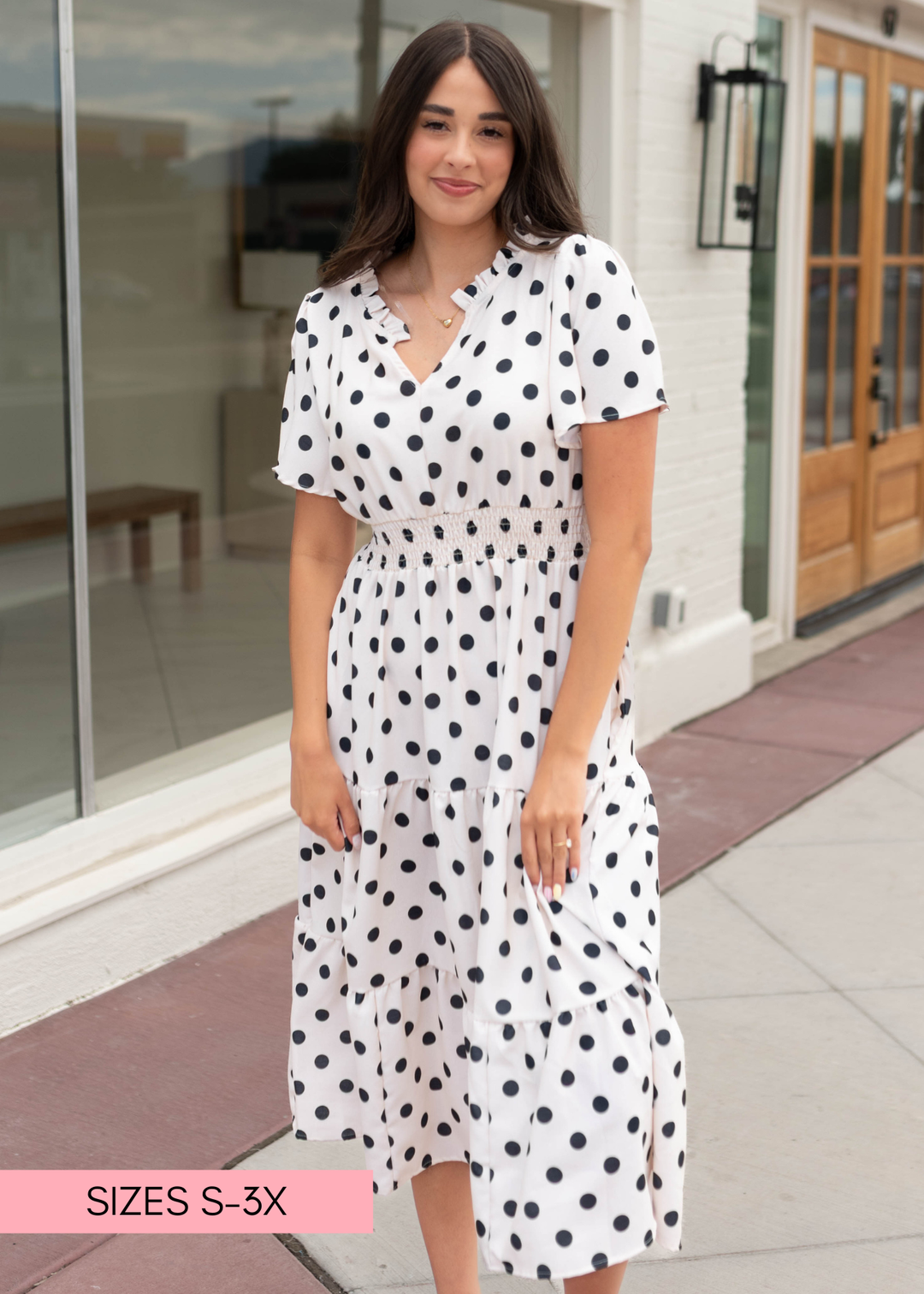 plus size black and white polka dot dress New FIT - Maneater Wiggle in The midi length offers comfortable coverage Black And White Polka Dot