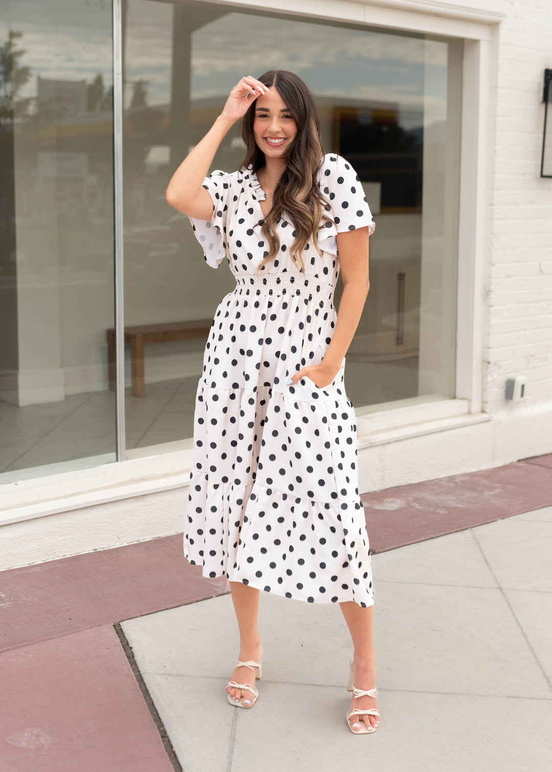お値下げ中 polka dot shirt dress kishidamiki Mia Cream Polka Dot Dress | Lena Layne