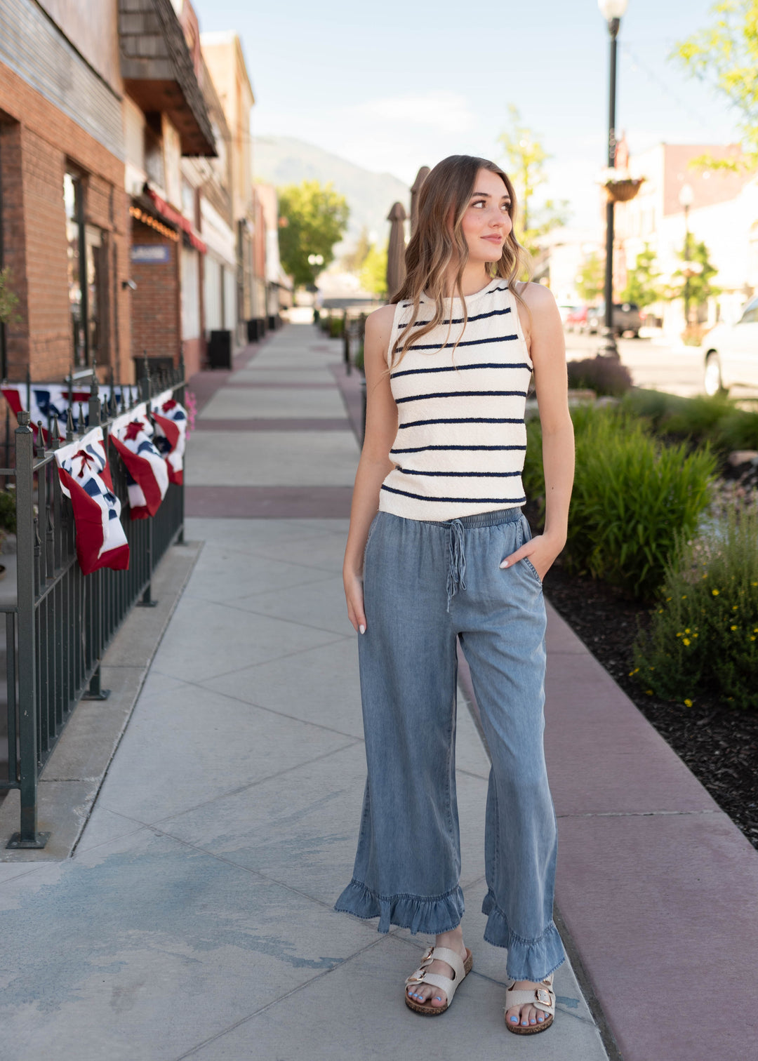 Ally Chambray Ruffle Pants | Lena Layne