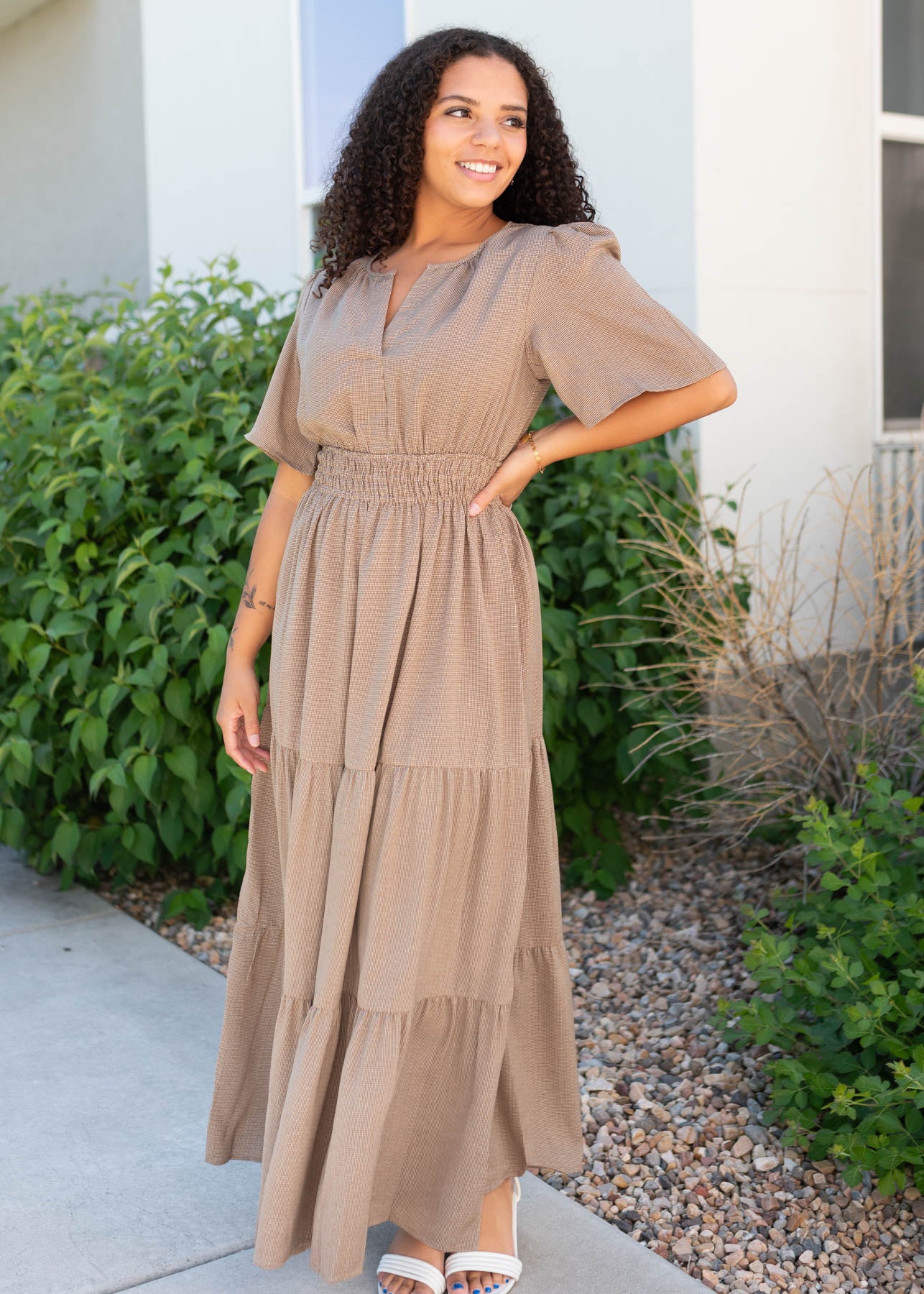 Pale brown tiered dress