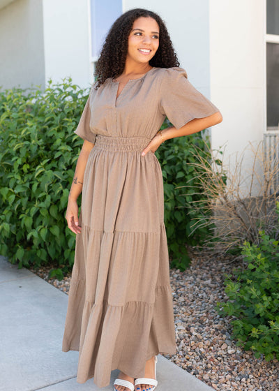 Pale brown tiered dress