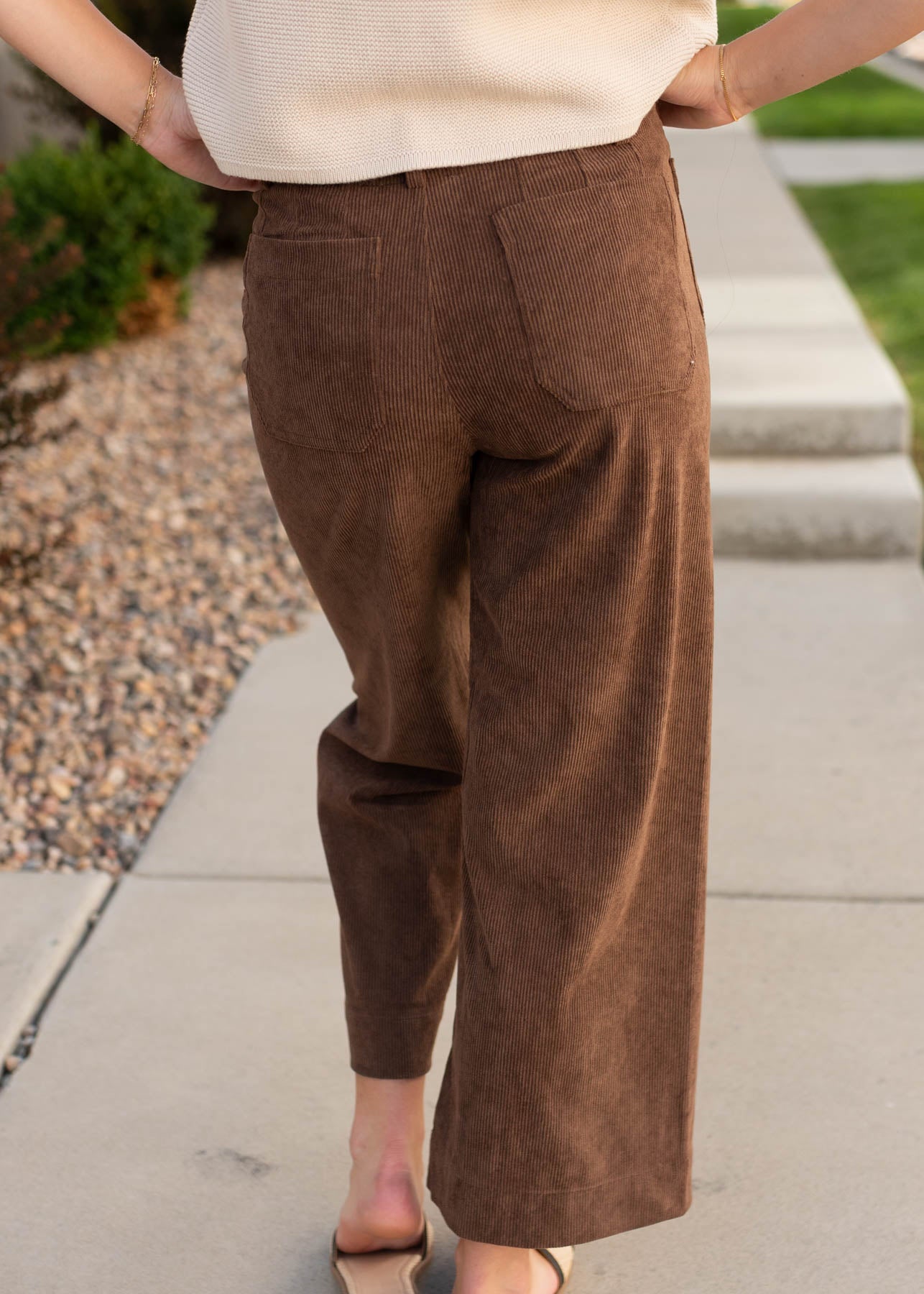 Back view of the brown corduroy pants