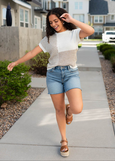 Color block natural knit sweater top